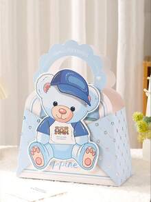 1个小熊主题派对礼品袋，婴儿派对糖果袋，适合小熊主题生日派对、婴儿派对装饰，儿童最爱（蓝色、粉色），婴儿派对、生日礼物 - 彩色 - 查看 2