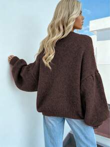 Plus Size Women Loose Knit Sweater, Brown, Autumn/Winter Clothing Fall - Coffee Brown - View 6