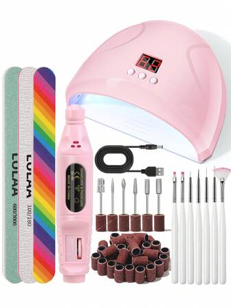 סט מניקור: מנורת UV לציפורניים, מסיר לק, פצירה, סט מברשות ציפורניים, ניקוי ציפורניים, בלוק ליטוש, טבעות שיוף - מתאים למכוני ציפורניים מקצועיים או לשימוש ביתי, מתנה נהדרת לנשים