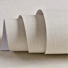 1卷自粘墙纸，米色布纹图案，易撕易贴，防水可移除，适用于客厅、厨房、卧室、宿舍、家具翻新，装饰性乙烯基墙纸 - 米色 - 查看 1