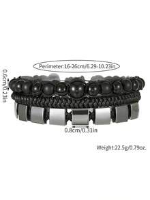 3pcs/Set Fashionable Men's Cube Beaded Handmade Bracelet Set, Multi-Layer Stacking Jewelry Accessories, Boyfriend Gift - Multicolor - View 5