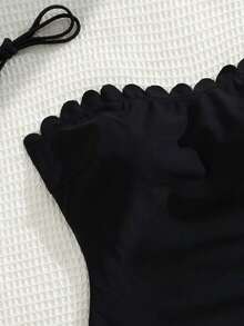 Sultry Sol 女士可爱扇贝边比基尼套装 2 件 | 夏季沙滩泳池泳装纯色速干性感两件套比基尼泳装​​ - 黑色 - 查看 6