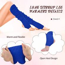 Long Leg Warmers Women 24 Inch Over Knee Knit Ribbed Leg Warmer Stirrup Yoga 80s Party Dance Ballet Supply - One Size + Sapphire + 1 - View 4