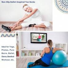 Yoga Socks Women With Grips, Non - Slip Five Toe Socks Pilates, Barre, Ballet, Fitness - 均碼 + 黑色 - 1 雙 - 查看 3
