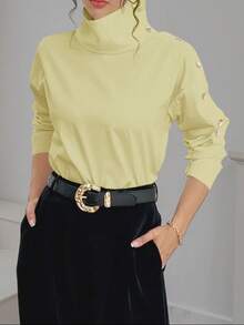 Blusa de unicolor de diseño elegante para mujer - Amarillo - Ver 7