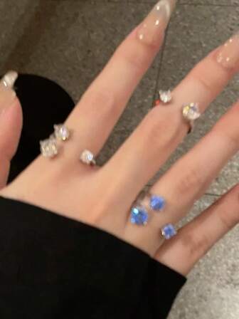 2pcs/Set Finger Starlight - Sparkling Zirconia Double-Headed Rings For Women