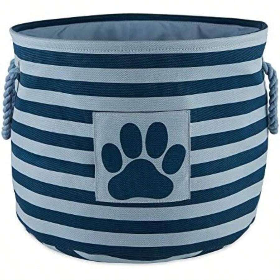 Bone Dry 5743 Pet Storage Collection - Cubo de Basura con diseño de Huellas de Rayas, Rectangular, Color(Medium Round Azul marino oscuro) - Multicolor - Ver 1