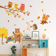 大树下的动物之家墙贴适用于儿童房、育儿室、客厅和卧室装饰自粘壁画