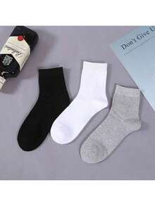 6/10/15 Pairs Women's Solid Black, White, Gray Fashion Casual Ankle Socks, Moisture-Wicking Comfortable Short Socks, Suitable For All Seasons Daily And Outdoor Wear