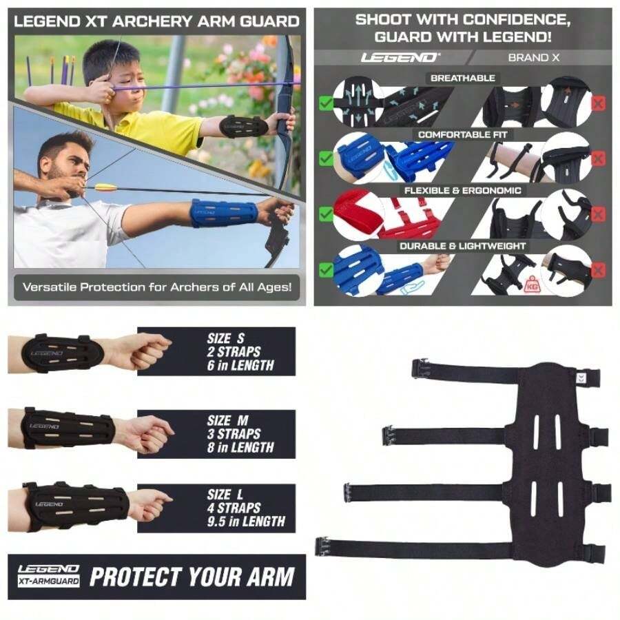 Armguard XT Guardabrazos de Tiro con Arco - Protector de Antebrazo con Cobertura y Proteccin Completas - Correas Elsticas Ajustables de Alta Densidad con Hebillas de Liberacin Rpida - negro + L - largo 9,5 pulgadas - Ver 1