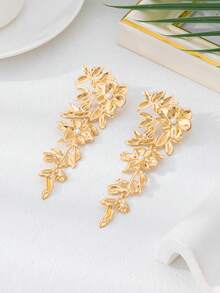 Elegant Multilayer Flower Tassel Rhinestone Long Dangle Earrings For Women, Exaggerated High-End Party Jewelry Gift - Gold - View 5