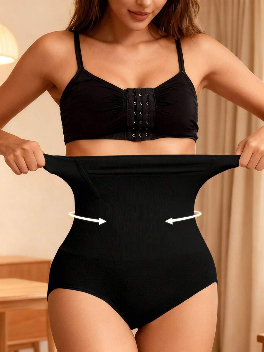 From Local Plus Size High-Waist ComfortLift Belly Support Panty With Secure Core Hold, Gentle Hip Contour Rise, Airy Mesh Breathability And Smooth Under-Clothing Coverage - 黑色 - 查看 1