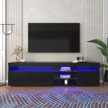 Modern Black TV Unit, Glossy Panel, Variable LED Lighting, For Living Room And Dining Room, 180cm - Black - View 6