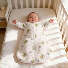 1 pieza Saco de dormir antikick con estampado aleatorio de dinosaurios lindo para recién nacidos, diseño reversible con cremallera suave y cómodo, proporciona un ambiente de sueño cálido y acogedor para bebés, otoño/invierno - Albaricoque - Ver 4