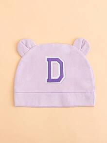 Touca infantil leve roxa com 26 letras e orelhas duplas, touca fofa para recém-nascido, macia, respirável e confortável, adequada para bebês de 0 a 3 meses, vários estilos disponíveis. - Roxo Malva - Ver 6