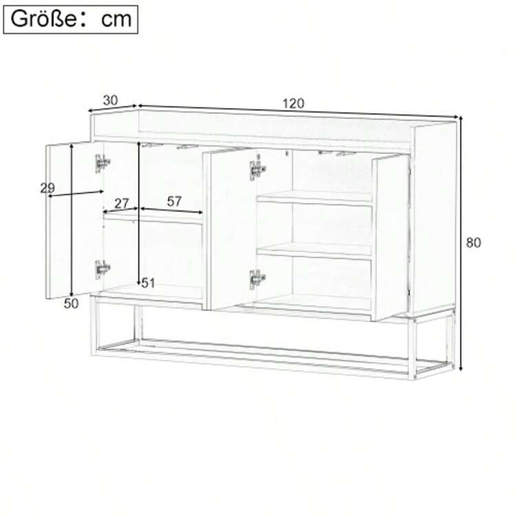 Modern Minimalist Sideboard, 4-Door Handleless Buffet For Dining Room, Living Room, Kitchen (White) - Black - View 4