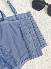 Sexy Lace Mesh Spaghetti Strap Backless Bodysuit For Women, Summer Shapewear Strapless Camisole - Dusty Blue - View 6