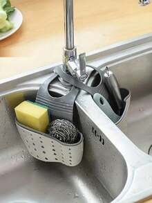 1pc Adjustable Modern Kitchen Sink Organizer - Multifunctional Plastic Hanging Basket With Drainage, Dish Rack, Sponge & Produce Holder, Drying Rack, Sink Drain Rack, Dish Soap Sponge Holder, Kitchen Accessories