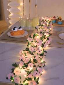 1 String Of 20 LED Pink Rose Vine Lights, 2M Length, Suitable For Balcony, Window, Bedroom, Dining Room, Garden Decor, Can Be Used As Romantic Table Lamp, All Seasons, Christmas Decoration, Christmas Lights, Fairy Lights, Christmas Gift, Room Decor, Bedroom Decor, Indoor Christmas Lighting, LED Light Strip, LED Lights, Indoor Christmas Lighting - 玫瑰花燈串 - 查看 2
