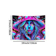 1件，HEGO荧光夜光蘑菇女孩挂毯 - 多用途涤纶墙饰，适用于家居和户外装饰，发光奇幻艺术，无需电池，用途广泛，适用于派对和节日。 - 彩色 - 查看 12