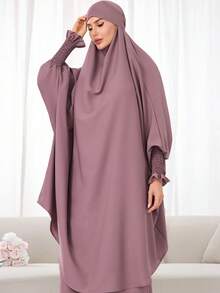 (One Piece Half Sleeve Hijab) Elastic Cuff Design Loose Comfortable Conservative Hijab Khimar Jilbab Suitable For Women's Daily Wear And Prayer - 彩色 - 查看 4