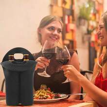 2pcs Neoprene Insulated Bottle/Beverage Sleeves With Handle, Fits 2 Bottles, Suitable For Outdoor Party Use - 2 Black - View 6