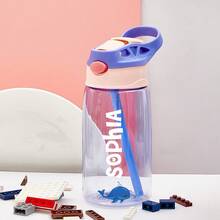 16oz/480ml Personalized Name Water Bottle For Kids, Stainless Steel 12oz/350ml Leakproof Bottle, Unicorn Space Themes, Straw Cap & Name Band Included, Back To School - Style 1 - View 40
