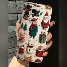 2026 nueva funda de teléfono esmerilada, funda de teléfono con patrón de regalo de Navidad de Papá Noel, muñeco de nieve, árbol y oso para iPhone 17 15 14 13 12 Pro Max Mini  Galaxy S23 S22 S21 Plus Ultra, funda de protección para teléfono, regalo de pareja para él y ella, presente de vacaciones - Negro - Ver 1