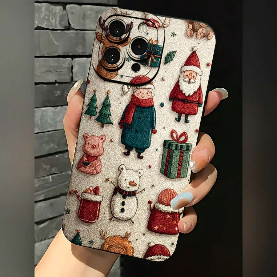 2026 nueva funda de teléfono esmerilada, funda de teléfono con patrón de regalo de Navidad de Papá Noel, muñeco de nieve, árbol y oso para iPhone 17 15 14 13 12 Pro Max Mini  Galaxy S23 S22 S21 Plus Ultra, funda de protección para teléfono, regalo de pareja para él y ella, presente de vacaciones - Negro - Ver 1