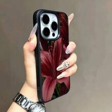 Estuche de negocios resistente a los golpes adecuado para for  17/16 PRO MAX/14/16 PLUS/15/13 Pro/12/11, con un diseño elegante de lirios de color oscuro y un teléfono de TPU. - Negro - Ver 3