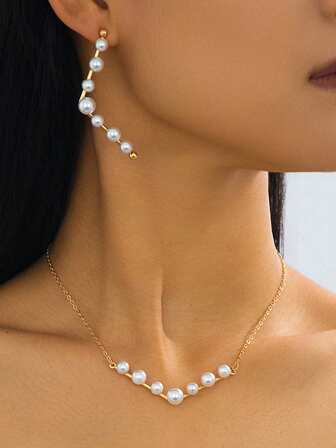 Elegant Geometric V-Shaped Rhinestone Necklace & Earrings Jewelry Set, Versatile Fashion Accessories Gift For Women