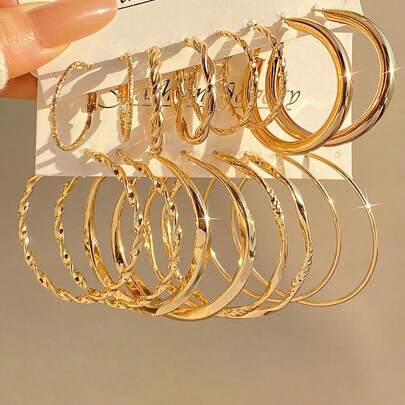 Bộ 8 khuyên tai xoắn kim loại dành cho tuổi teen, trang sức khuyên tai phù hợp cho hàng ngày, tiệc tùng, đi biển, phong cách tối giản.