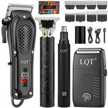 LQT 1/2/4件套多功能小型家用男士理发工具，无线电动理发器，双速电动剃须刀，耳鼻毛修剪器，多功能胡须修剪器，适合沙龙和家庭使用，圣诞礼物送给男友/爸爸
