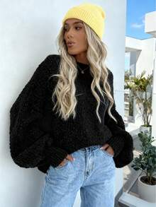 Áo len đen cỡ lớn, Áo len gân cỡ lớn cho mùa thu, Áo len chui đầu cỡ lớn dành cho nữ, Áo dài tay màu vàng, Áo dài tay nữ, Áo len cỡ cực lớn dành cho nữ, Áo khoác ngoài phổ biến dành cho nữ - màu đen - Xem 7