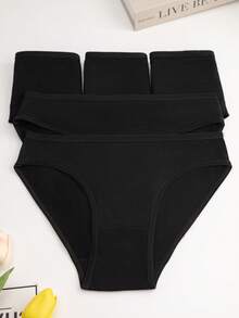 5pcs Women Black Seamless Plain Minimalist High Elastic Skin-Friendly Breathable No-Trace Fresh Triangle Panties - Black - View 3