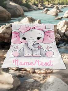 Customizable Name Elephant Blanket, All-Season Lightweight & Warm, Tear-Resistant, Personalized Gift For Sofa, Camping, Office, Bed, Machine Washable, Elephant - Multicolor - View 2