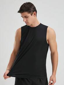 Men's Sports Tank Top, Breathable Quick-Dry Fitness Running Casual T-Shirt, Super Lightweight Moisture-Wicking - Black - View 11