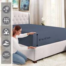 Cotton Super King Fitted Sheet 500 Thread Count 100% Combed Cotton Sateen Weave Superking Fitted Sheet With Extra Deep Pocket Fits Upto 40 Cm Dark Blue Fitted Sheet - 1 PC - 深藍色 - 查看 2