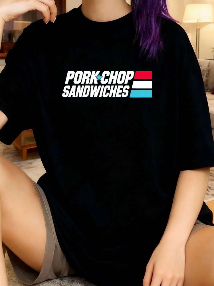 Camisetas de broma militar de meme de comida BBQ de sándwiches de chuleta de cerdo divertidos, camisetas de ejercicio al aire libre para mujeres, camisetas gráficas, tops cortos, conjuntos, tops, camisetas TNJ6 - Negro - Añade 8