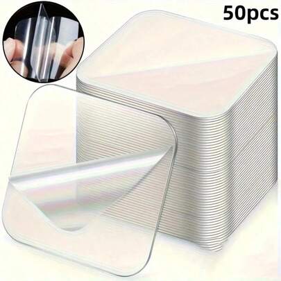 25/50pcs Strong Double-Sided Transparent Removable Nano Tape, Suitable For Hanging Items, Home, Carpets, Etc. Square Waterproof Nano Double-Sided Adhesive Tape Hooks, Applicable For Kitchen, Bathroom, Bedroom, Living Room And Other Occasions, Can Also Be Used As Fashionable Tapes, Wall Stickers And Other Home Supplies. Multi-Purpose Removable, Suitable For Wall Hanging, DIY Crafts, Home And Office Decoration.