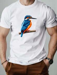 Men's Kingfisher Pattern Summer Casual Round Neck Short-Shirt JMQY - White - View 6