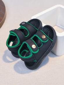 1 Pair Unisex Flat Open Toe Sandals, Soft Sole Non-Slip Baby Beach Shoes, Suitable For Summer - Black - View 2