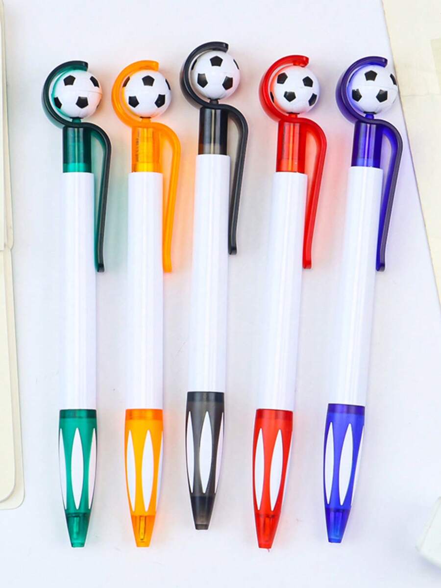 Bolígrafos de fiesta de fútbol - Bolígrafos de tinta negra retráctiles con forma de balón de fútbol, punta media de 1.0 mm, agarre suave, 5 colores, para oficina, fiesta, Navidad, Año Nuevo