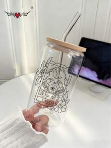 十二生肖磨砂玻璃吸管杯（带竹盖和吸管），高温烧制印花，冷饮/果汁吸管杯，热饮吸管杯，户外旅行大容量水杯，精致可爱的奶茶杯，有磨砂和透明两种版本可选，高品质抹茶吸管杯 - 最佳礼品之选！ - 彩色 - 查看 36