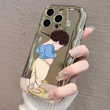 17promax/16pro/15plus/14/13/12/11対応 メッキ防摔スマホケース 太りすぎてショックを受ける男の子イラストデザイン クッション性豊富で落下防止 スタイリッシュで個性的 携帯を守りつつファッションアイテムとして使える 高 - シルバー - チェックする 4