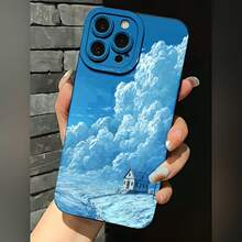 2026 nueva funda de teléfono esmerilada, funda de teléfono con impresión artística de casa en el cielo de nubes para  17 14 Pro Max  17 13 Pro  17 12  17 11  Galaxy S23 S22 S21 S20 protector de teléfono funda de pareja regalo para él y ella regalo de San Valentín cumpleaños - Azul Klein - Ver 1