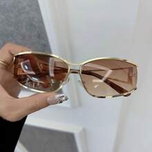 1 Pair Classic Oval Fashionable Sunglasses, Unisex, Retro Round Casual Personalized Sunglasses - Black - View 1