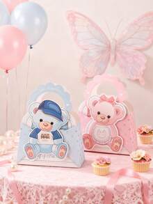 1个小熊主题派对礼品袋，婴儿派对糖果袋，适合小熊主题生日派对、婴儿派对装饰，儿童最爱（蓝色、粉色），婴儿派对、生日礼物 - 彩色 - 查看 6