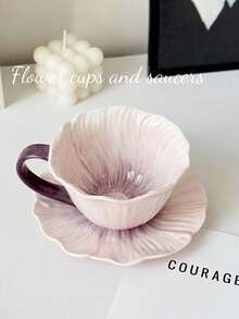 1 Set Floral Coffee Cup & Saucer, Ceramic Espresso Cup, Couple Breakfast Cup, Milk Cup, Latte Cup, Dessert Plate, Suitable For Restaurant, Living Room, Cafe, Dessert Shop - Multicolor - View 12