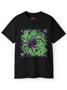 Camiseta unisex de hacker con estampado de graffiti y virus informático - Negro - Ver 1